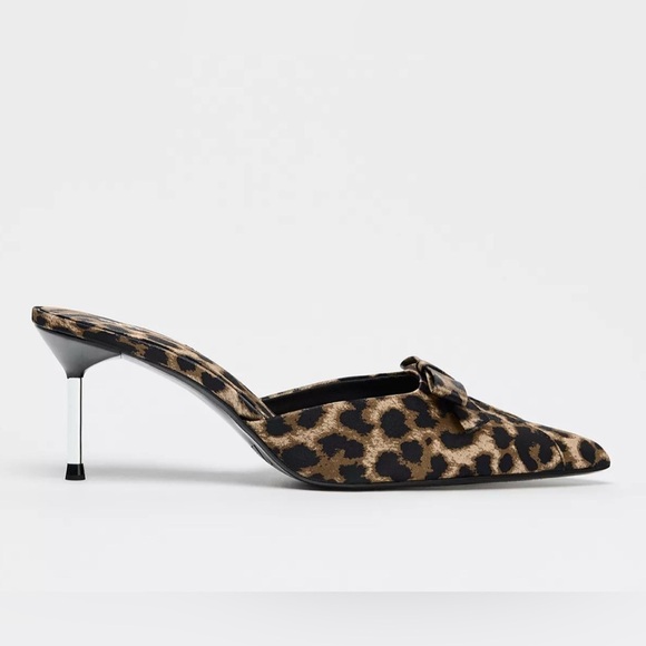 🔥🔥Zara Animal print Bow high heel Mules - Picture 2 of 5